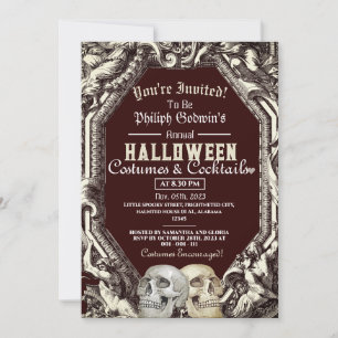 Vintage Chic Gothic Skull Halloween Costume Party Invitation