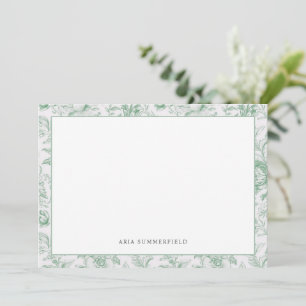Vintage Chic Green and White Floral Toile Border Note Card