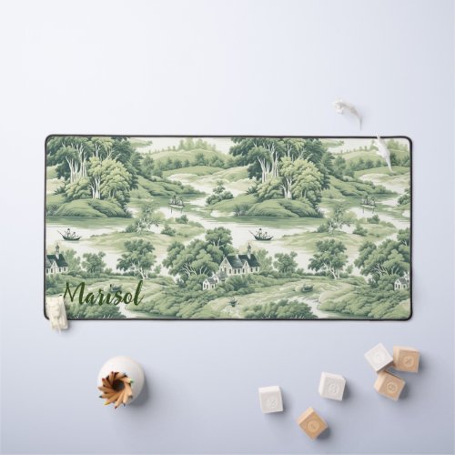 Vintage Chic Green Toile de Jouy Trees Custom Name Desk Mat