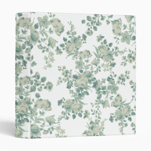 Vintage chic green white bohemian elegant floral 3 ring binder
