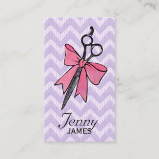 vintage chic hair stylist pink bow chevron shears loyalty card