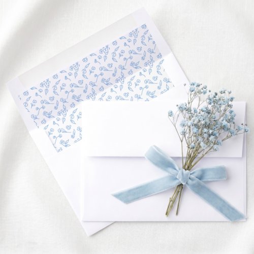 Vintage Chic Hand Drawn Baby Blue Floral Wedding Envelope Liner