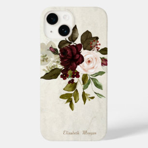 Vintage Chic Lace Burgundy Flowers Case-Mate iPhone 14 Case