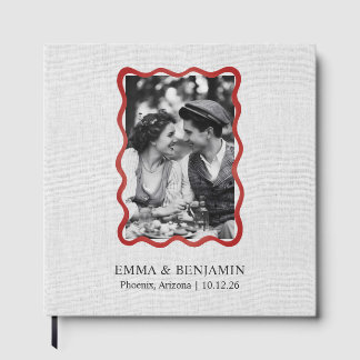 Vintage Chic Linen Texture Name Photo Wedding Guest Book