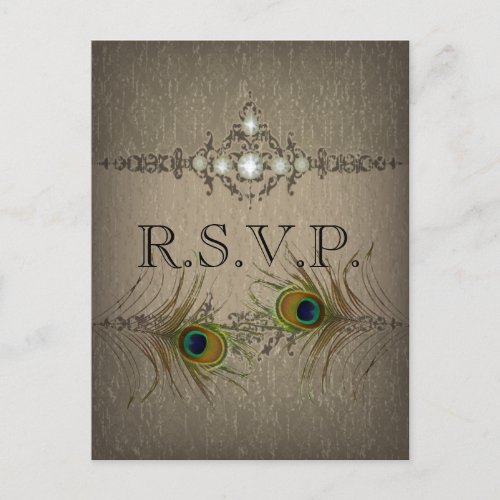 Vintage chic peacock wedding RSVP invitation