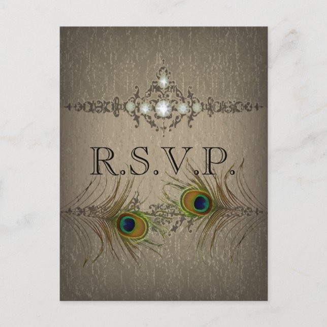 Vintage chic peacock wedding RSVP invitation Postcard (Front)