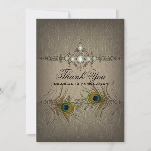 Vintage chic peacock wedding Thank you Card