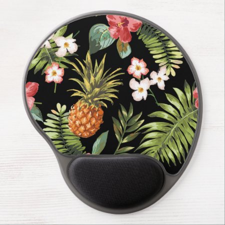 Vintage Chic Pinapple Tropical Hibiscus Floral Gel Mouse Pad