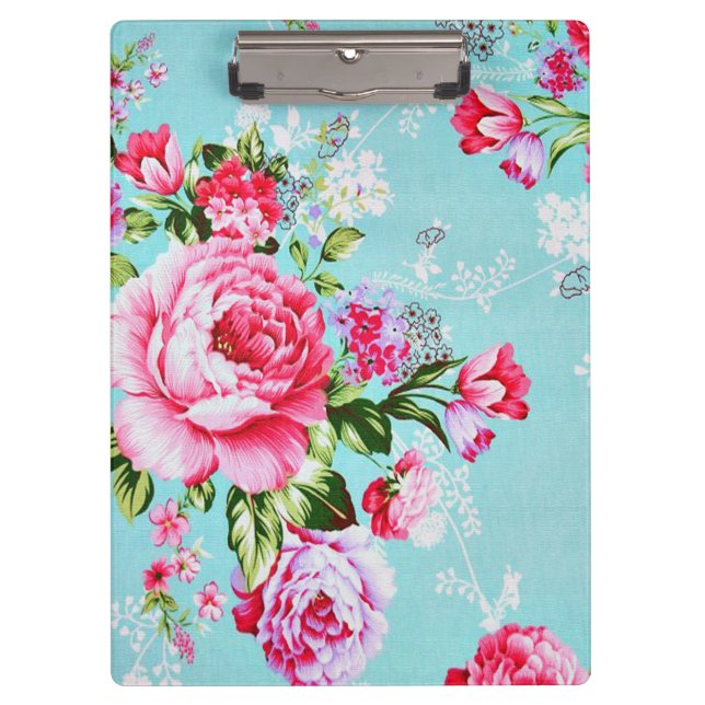 Vintage Chic Pink Floral Clipboard (Front)