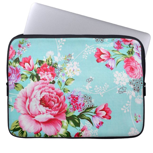 Vintage Chic Pink Floral Laptop Sleeve (Front)