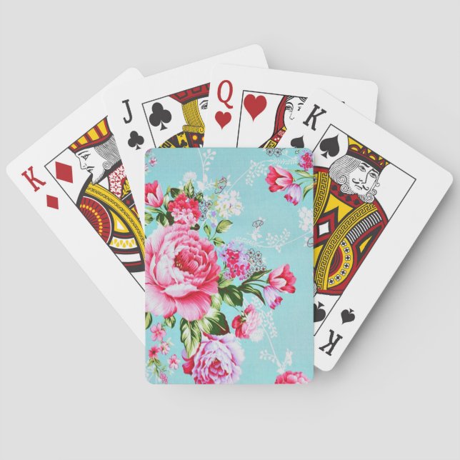 Vintage Chic Pink Floral Poker Cards (Back)