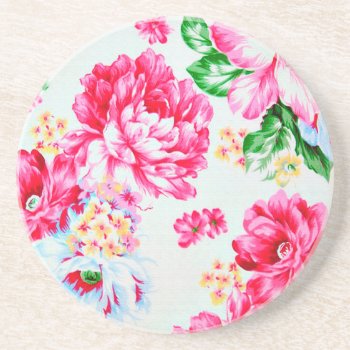 Vintage Chic Pink Flowers Floral Coaster by celebrateitgifts at Zazzle