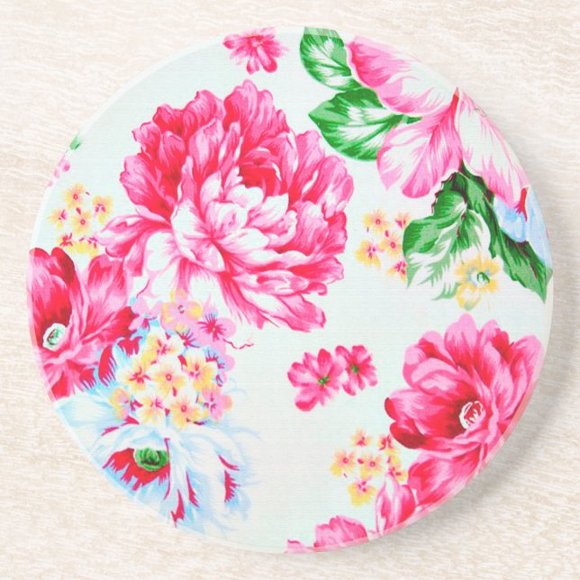 Vintage Chic Pink Flowers Floral Coaster (Front)