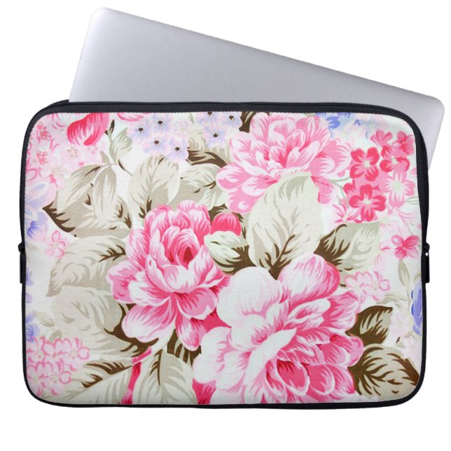Vintage Chic Pink Flowers Floral Laptop Sleeve (Front)