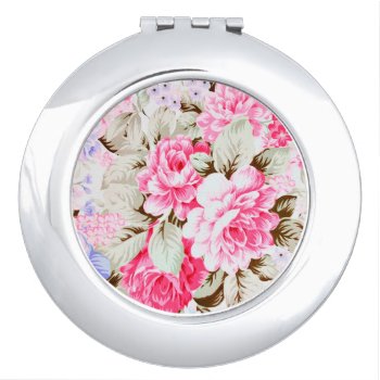 Vintage Chic Pink Flowers Floral Makeup Mirror by celebrateitgifts at Zazzle