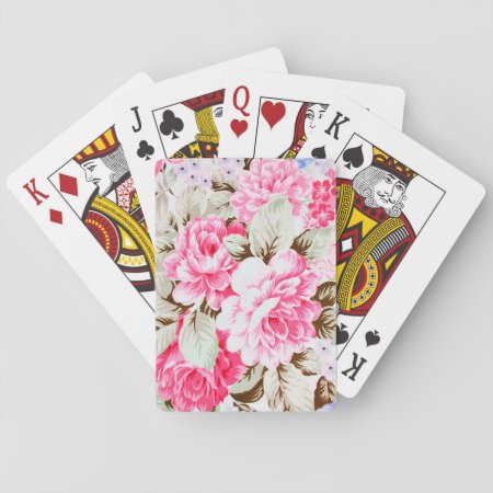 Vintage Chic Pink Flowers Floral Playing Cards