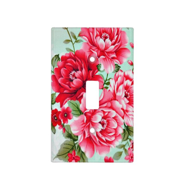 Vintage Chic Red Pink Floral Light Switch Cover (Front)