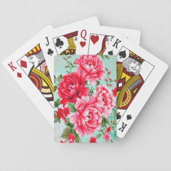 Vintage Chic Red Pink Floral Playing Cards by celebrateitgifts at Zazzle