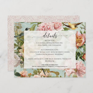 Vintage Chic Rose Floral Dusty Pink Blue Details Invitation