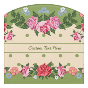 Vintage Chic Rose Flower Garden Green Foliage Door Sign