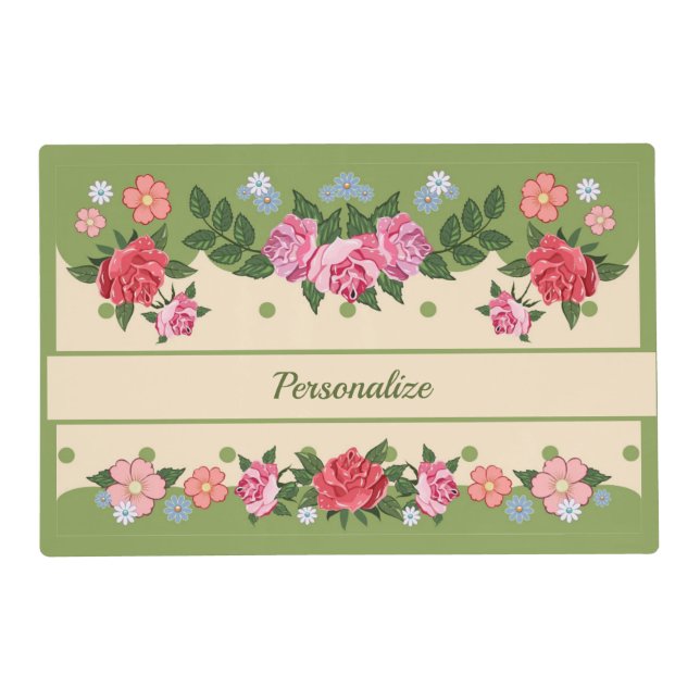 Vintage Chic Rose Flower Garden Green Foliage Placemat (Front)
