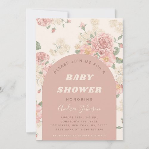 Vintage Chic Roses Floral  Boho Arch Baby Shower  Invitation