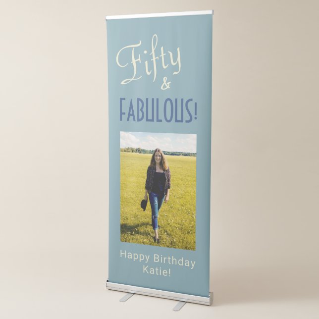 Vintage Chic Script 50th Birthday Photo Retractable Banner (3/4)