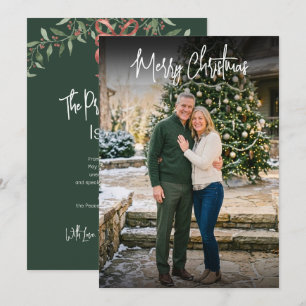 Vintage Chic Script Watercolor Bow Photo Christmas Holiday Card