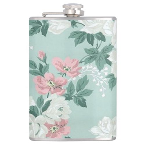 Vintage Chic Shabby Flowers_Personalized Flask