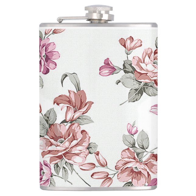 Vintage Chic  Shabby Girly Flowers Hip Flask (Front)
