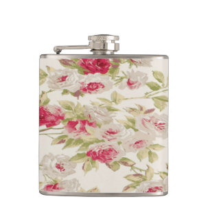 Vintage Chic Shabby Girly Flowers Hip Flask