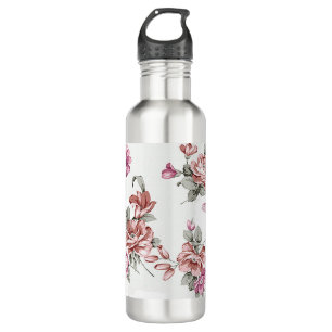 Vintage Chic  Shabby Girly Flowers Stainless Steel Water Bottle