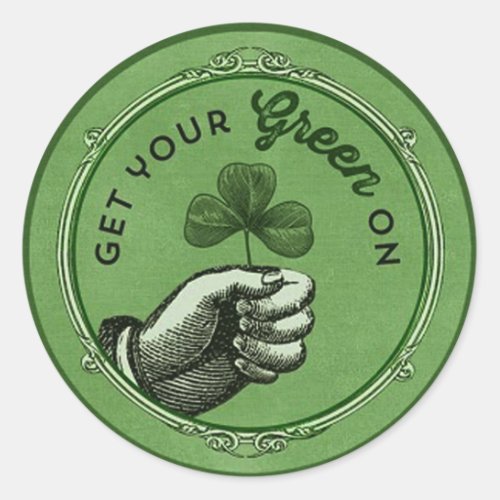 Vintage chic St Patricks Day Get your green on Classic Round Sticker