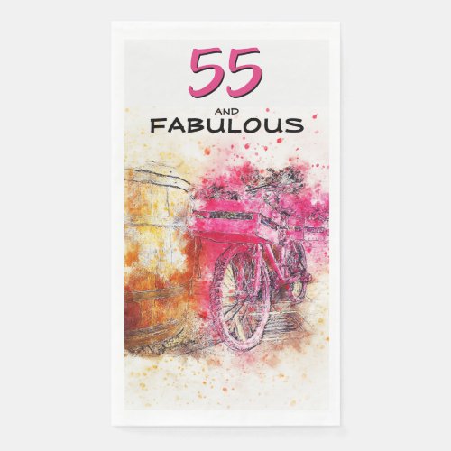 Vintage Chic Watercolor Pink Bicycle 55th Birthday Paper Guest Towels