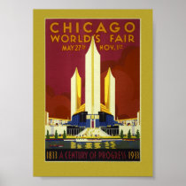 Vintage Chicago 1933 Worlds Fair Travel Poster