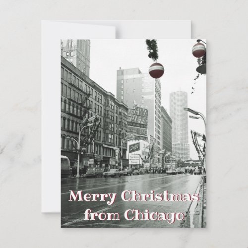 VINTAGE CHICAGO CHRISTMAS STREET PHOTOGRAPH HOLIDAY CARD