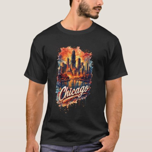 Vintage Chicago City Skyline Illinois Travel Souve T-Shirt