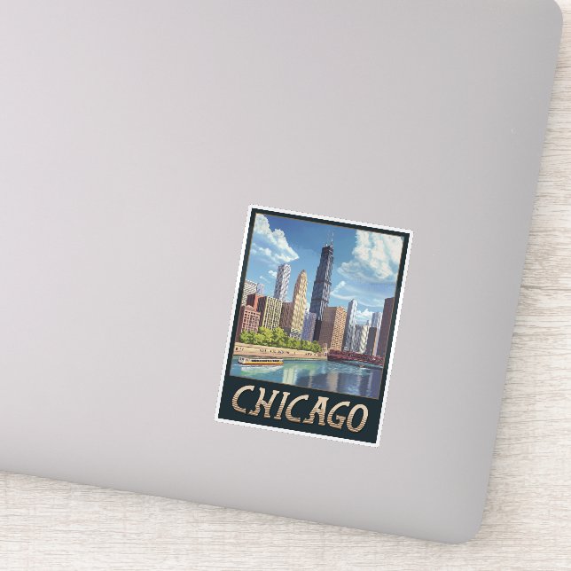 Vintage Chicago City Skyline Sticker (Detail)