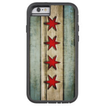 Vintage Chicago Flag Distressed Wood Look