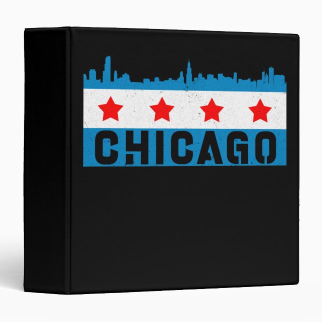 Vintage Chicago Flag Skyline 3 Ring Binder (Front/Spine)