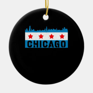 Vintage Chicago Flag Skyline Ceramic Ornament