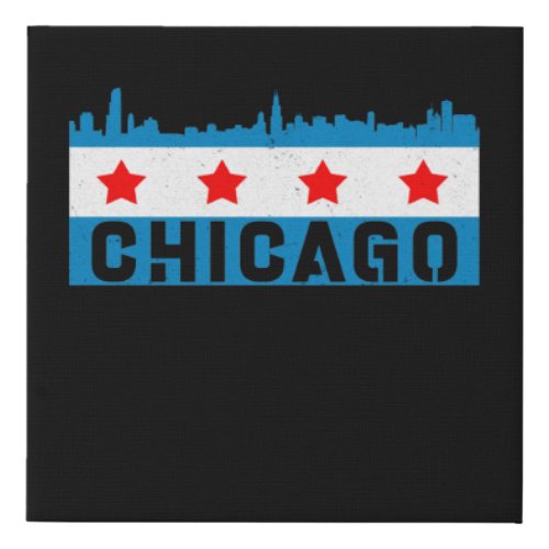Vintage Chicago Flag Skyline Faux Canvas Print