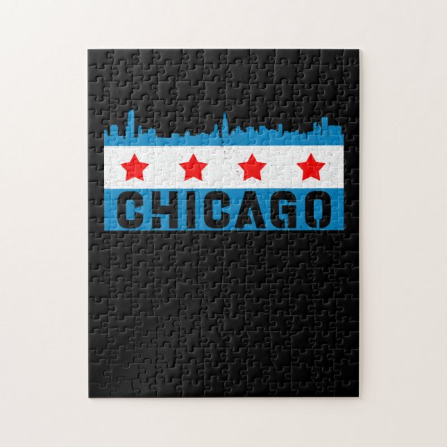 Vintage Chicago Flag Skyline Jigsaw Puzzle (Vertical)