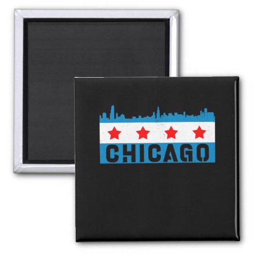 Vintage Chicago Flag Skyline Magnet