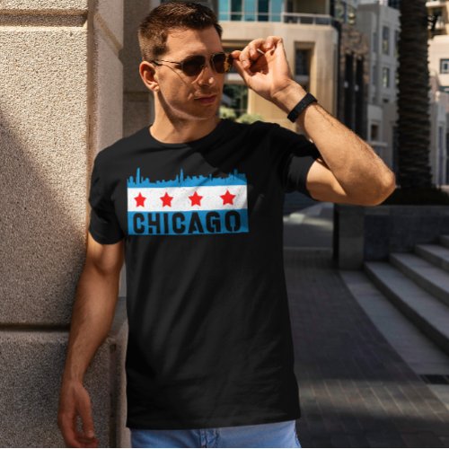 Vintage Chicago Flag Skyline T_Shirt