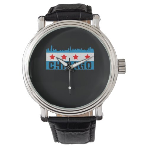Vintage Chicago Flag Skyline Watch