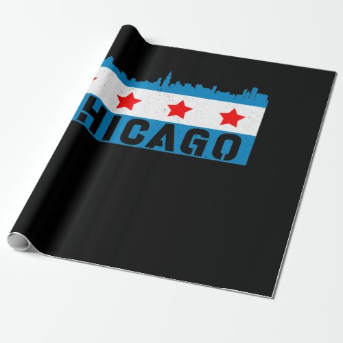 Vintage Chicago Flag Skyline Wrapping Paper