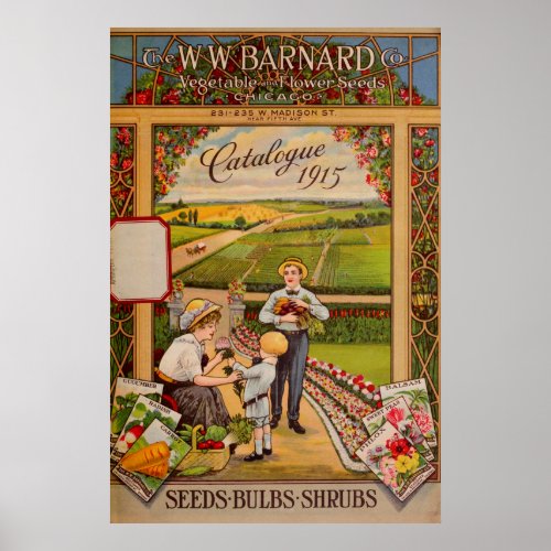 Vintage Chicago Gardening Flower Seeds Catalog Poster