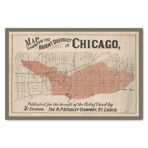 Vintage Chicago Great Fire Map 1871 Decoupage Tissue Paper