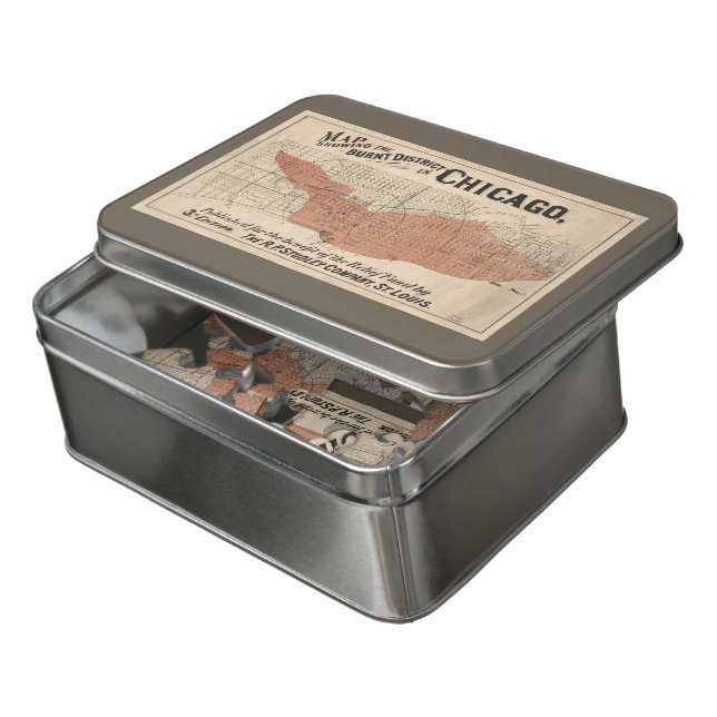 Vintage Chicago Great Fire Map, 1871 Jigsaw Puzzle (Lid Open)